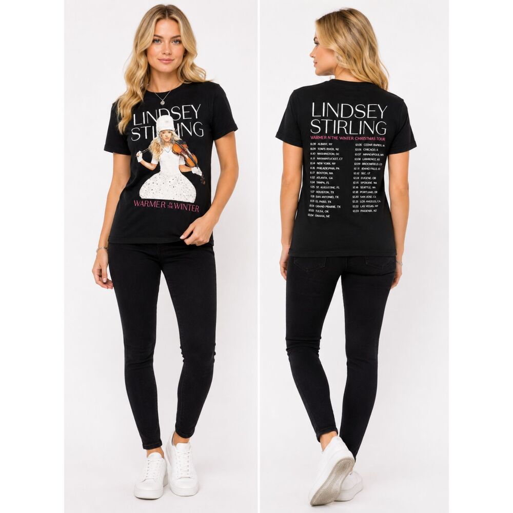 Lindsey Stirling Warmer In The Winter Tour Black Graphic Band T Shirt Size S